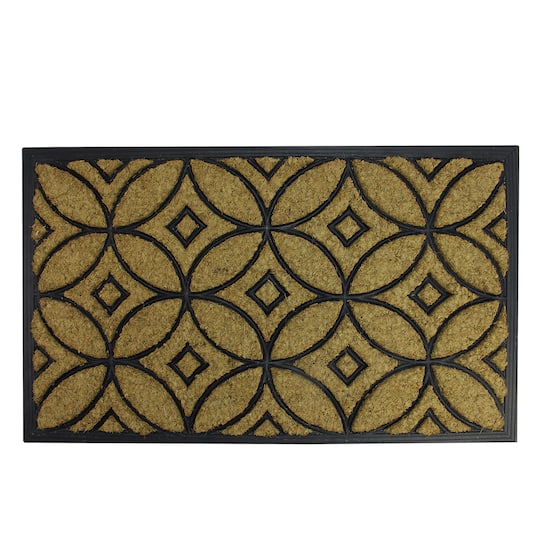 Decorative Design Black Rubber & Coir Outdoor Rectangular Door Mat, 30" x 18"